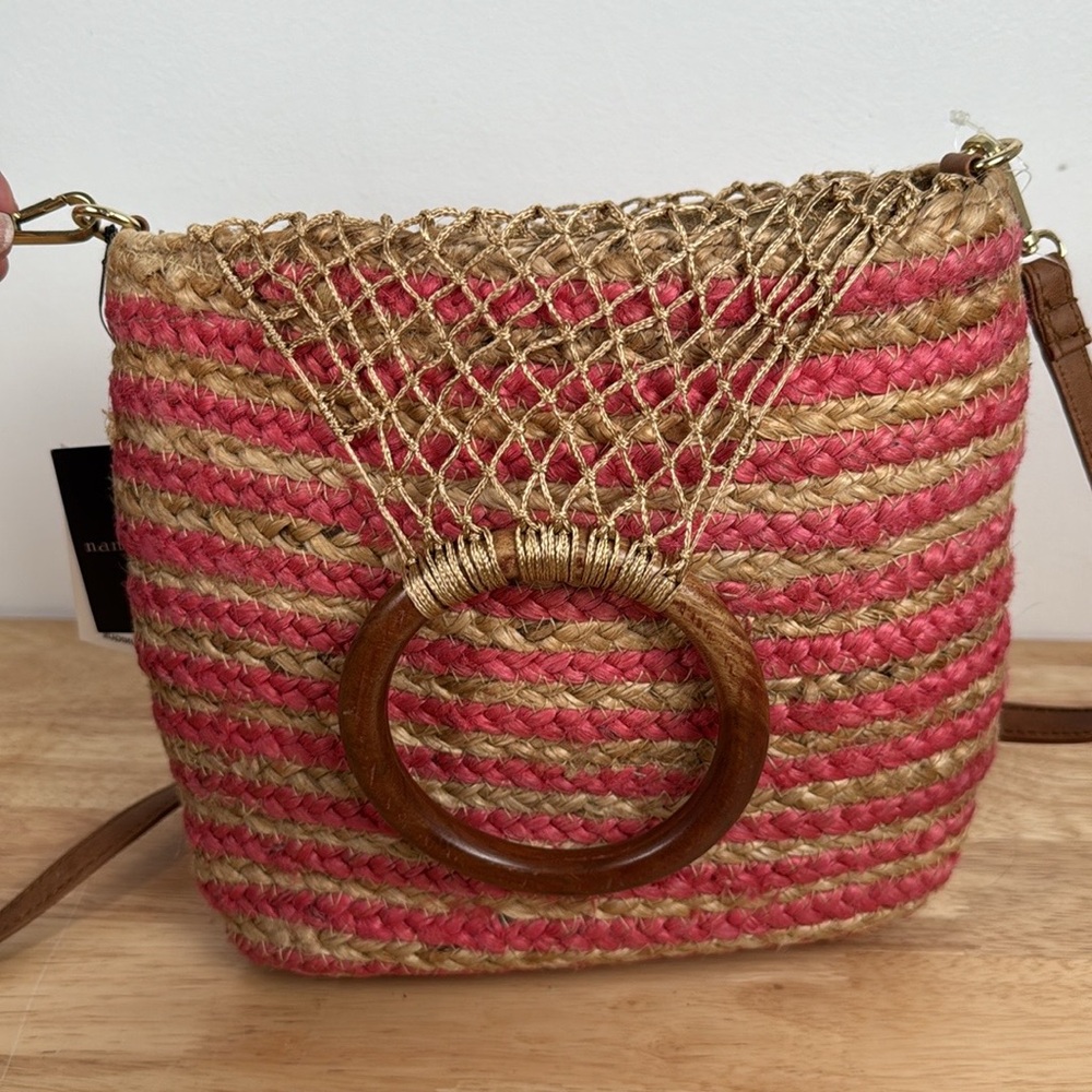 Nanette Lepore Pink and Tan Jute Bucket Bag - Picture 16 of 16